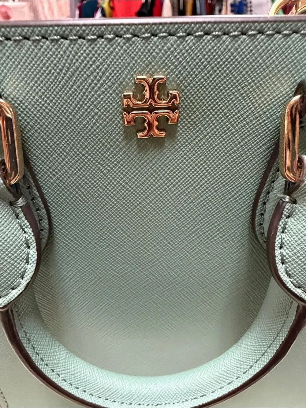 Tory Burch Mint Green Leather Mini Crossbody with Gold Hardware